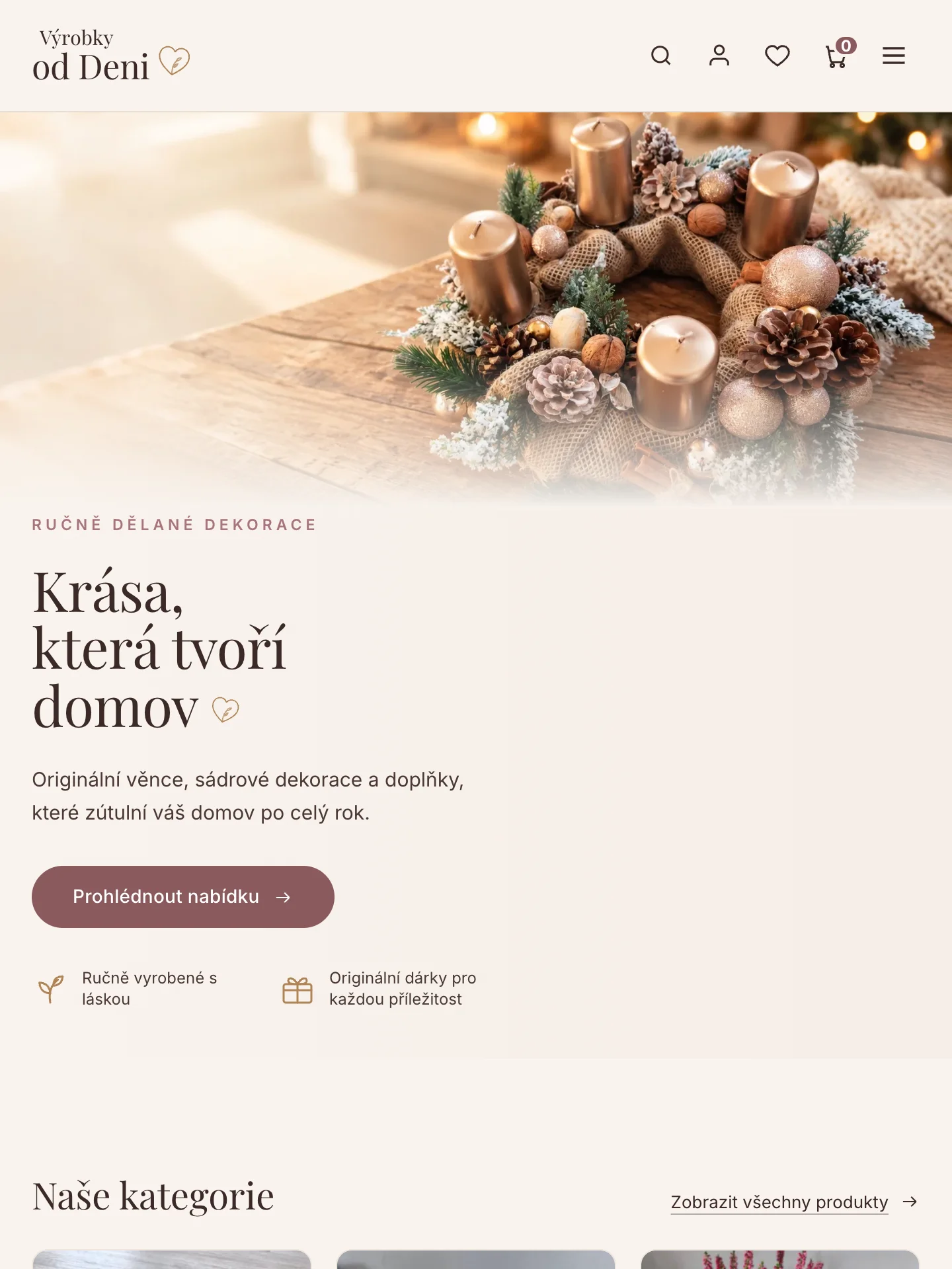Výrobky od Deni – e-shop s ručně dělanými věnci a dekoracemi na tabletu