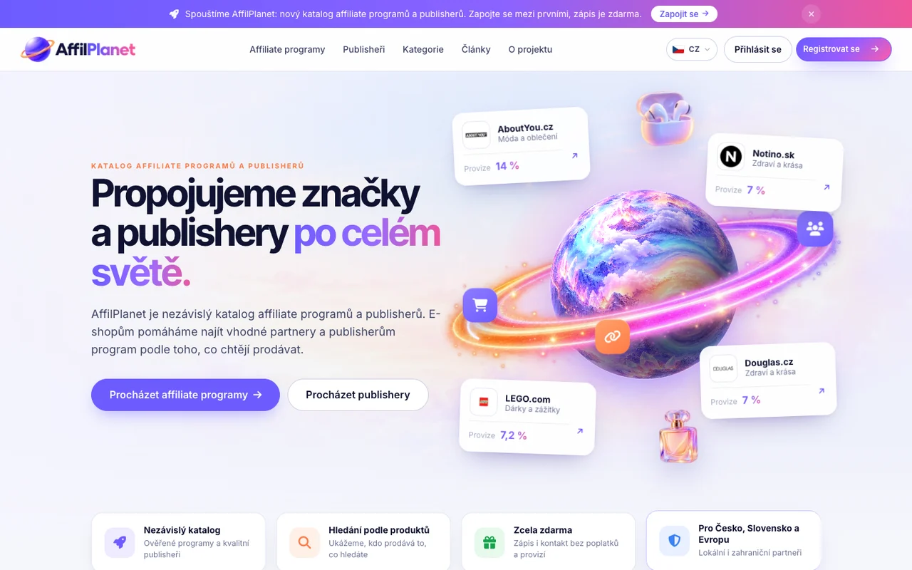 AffilPlanet.eu – katalog affiliate programů a publisherů na počítači