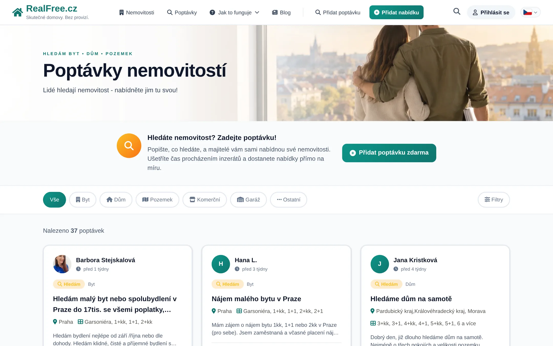 Poptávky — lidé hledají nemovitost, majitelé jim nabízejí tu svou