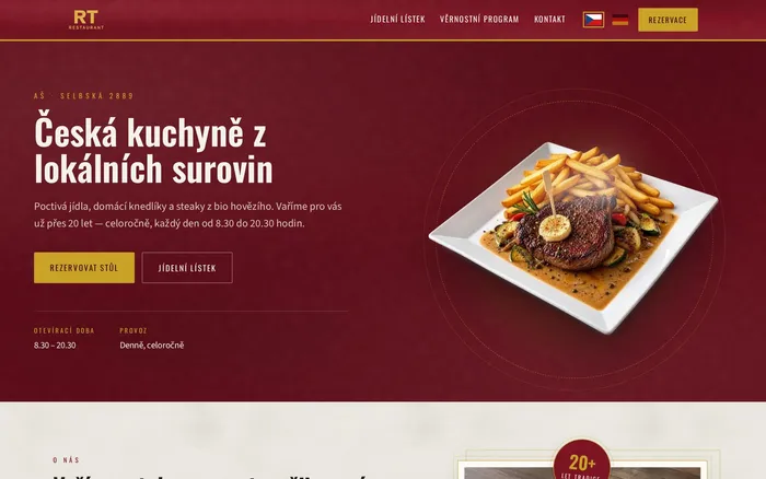 RT Restaurant Aš — web restaurace s online rezervacemi