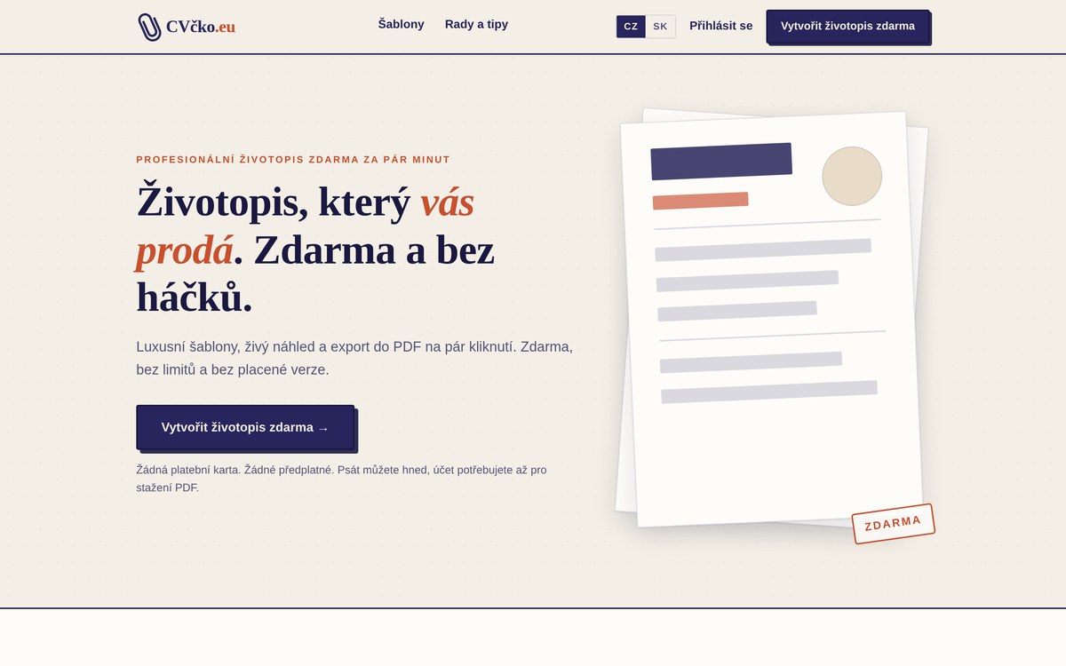 CVčko.eu – životopis online zdarma na počítači