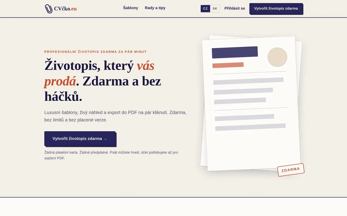 CVčko.eu – životopis online zdarma na počítači