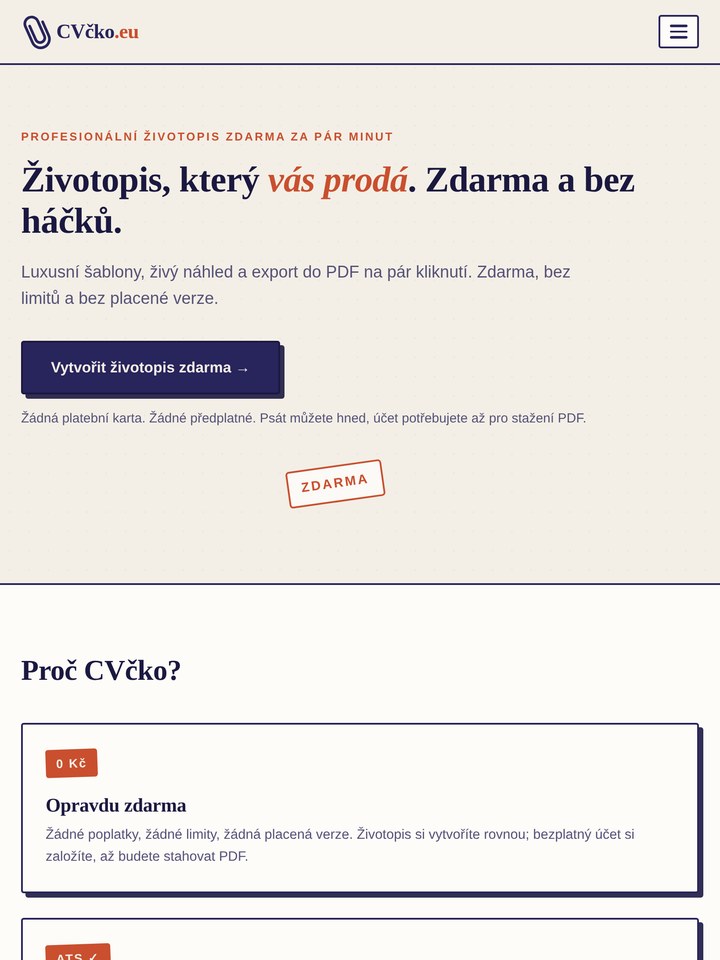 CVčko.eu – životopis online zdarma na tabletu