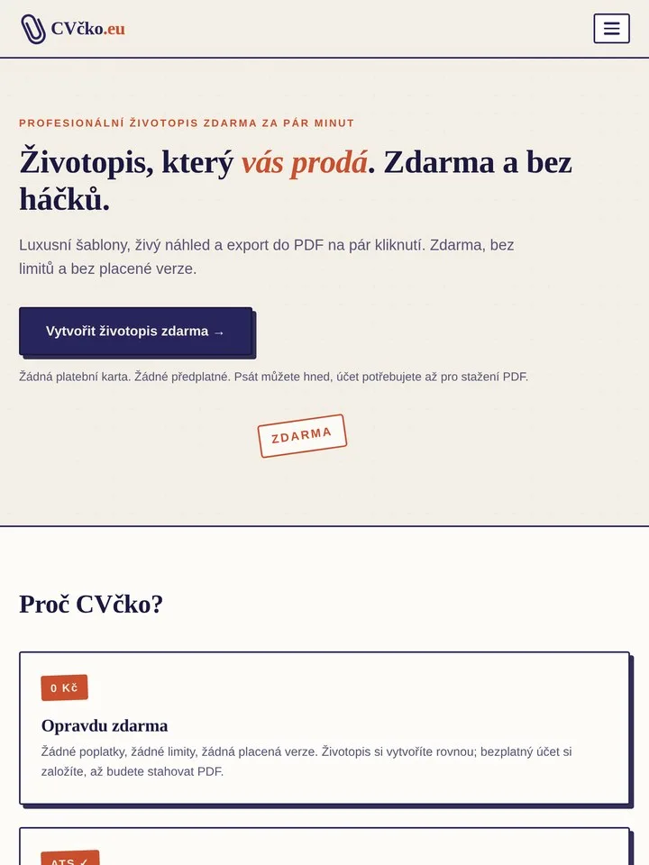 CVčko.eu – životopis online zdarma na tabletu