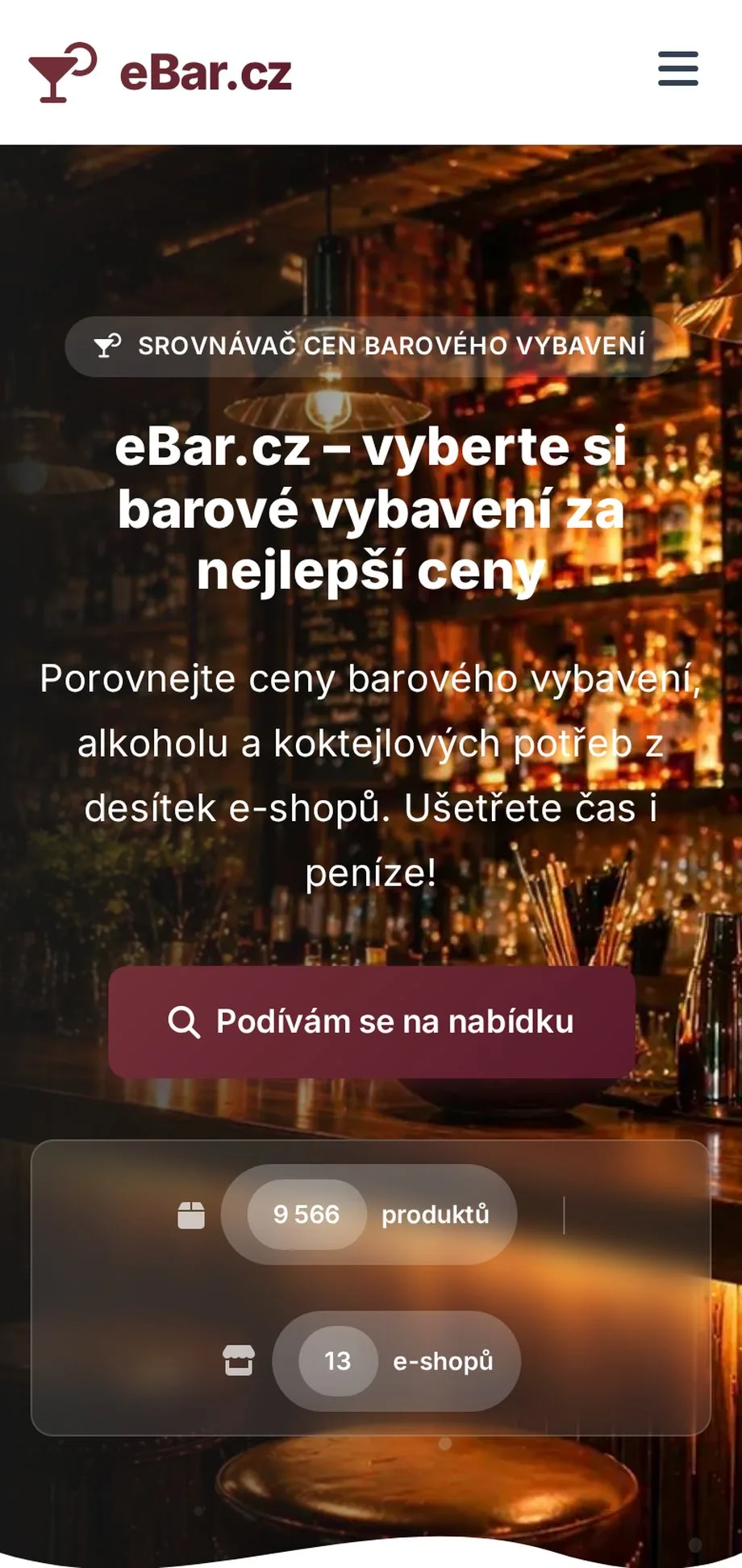 eBar.cz - Srovnávač cen alkoholu a barového vybavení na mobilu