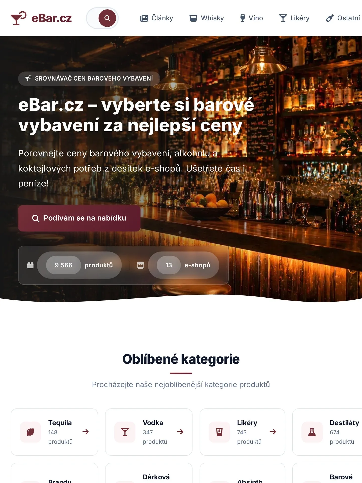 eBar.cz - Srovnávač cen alkoholu a barového vybavení na tabletu