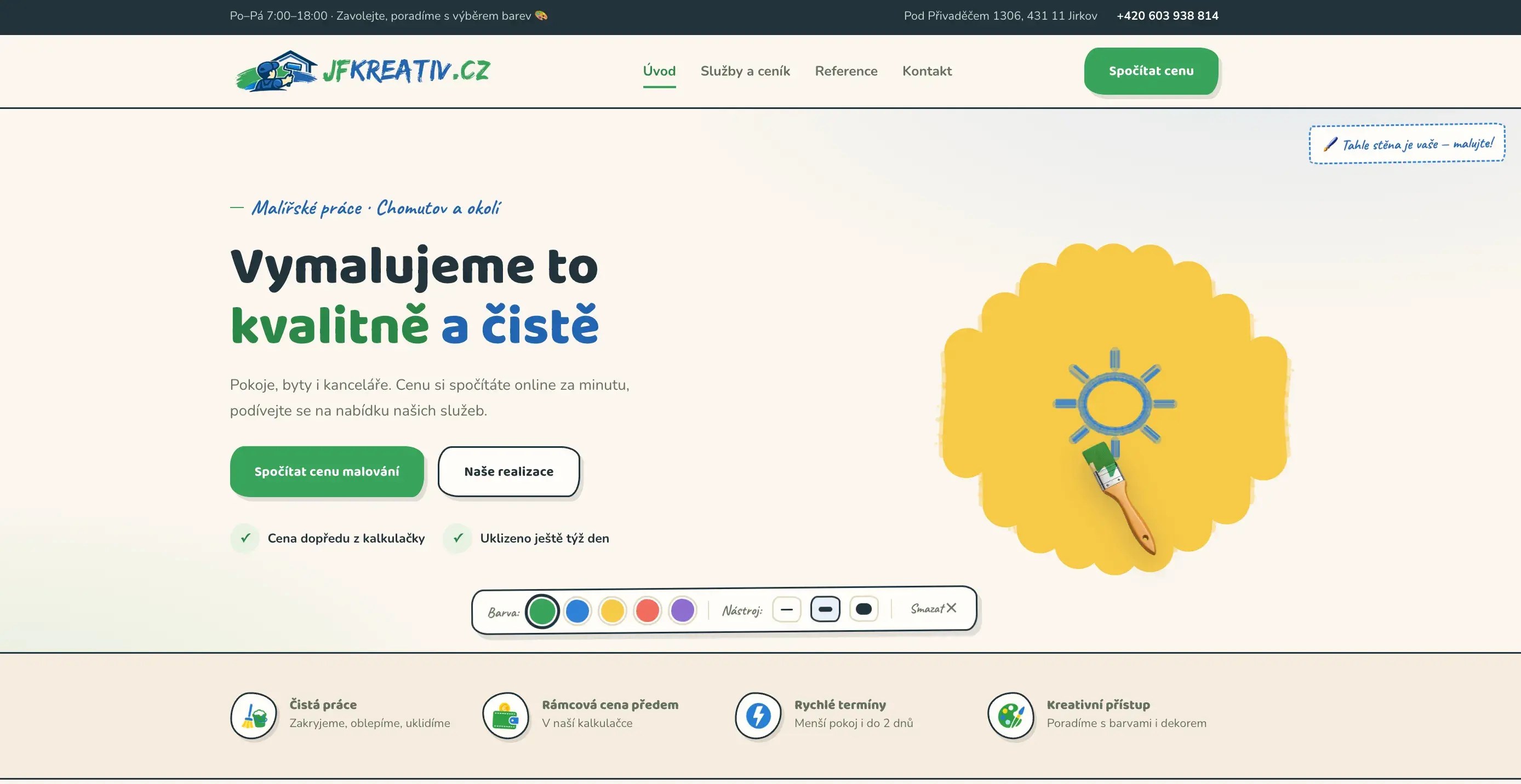JFKreativ.cz – malířské práce s online kalkulačkou na počítači
