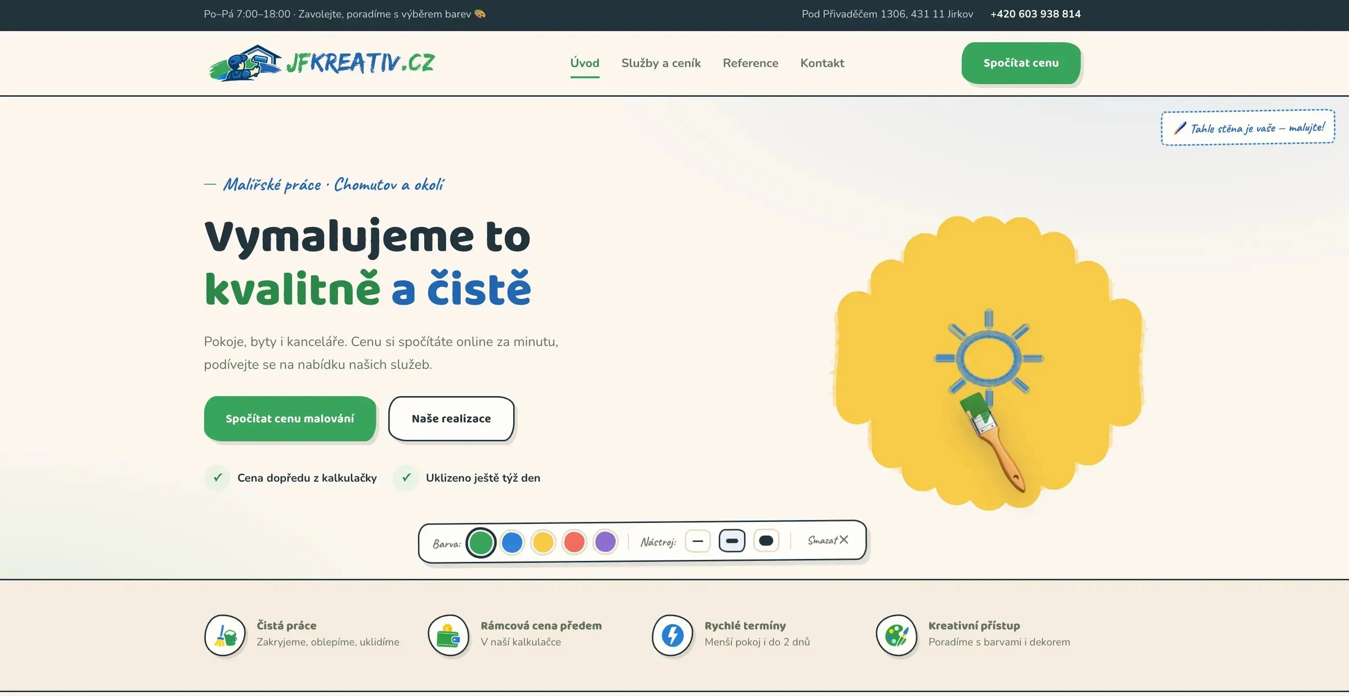 JFKreativ.cz – malířské práce s online kalkulačkou na počítači
