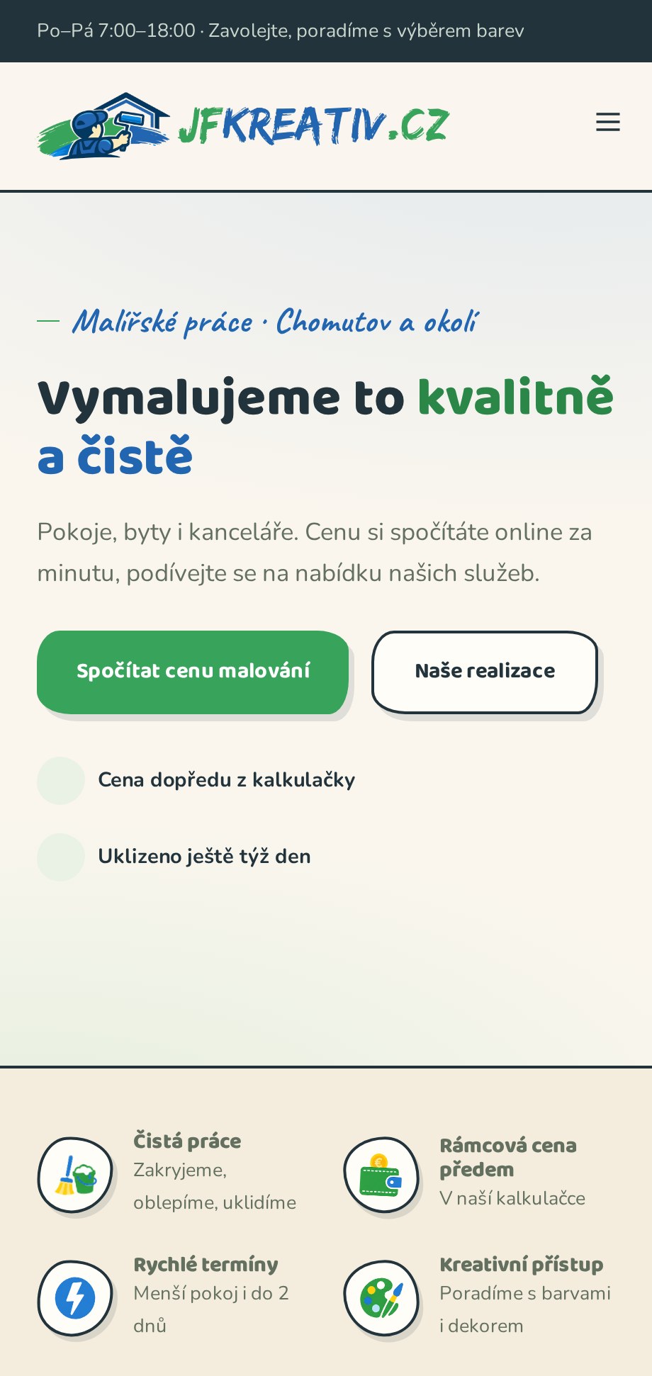 JFKreativ.cz – malířské práce s online kalkulačkou na mobilu