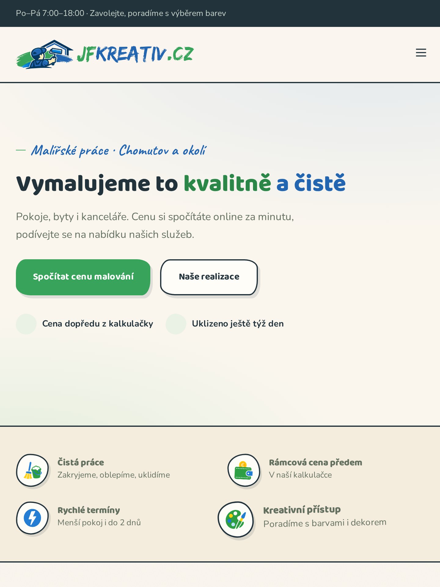 JFKreativ.cz – malířské práce s online kalkulačkou na tabletu