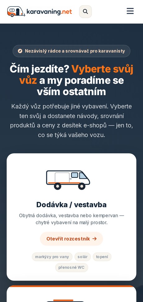 Karavaning.net – rádce a srovnávač pro karavanisty na mobilu