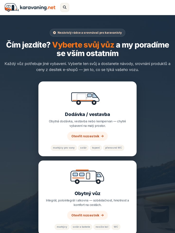 Karavaning.net – rádce a srovnávač pro karavanisty na tabletu