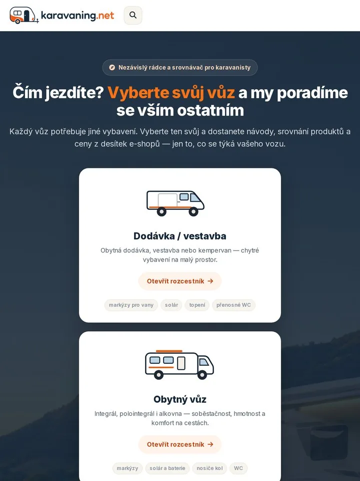 Karavaning.net – rádce a srovnávač pro karavanisty na tabletu