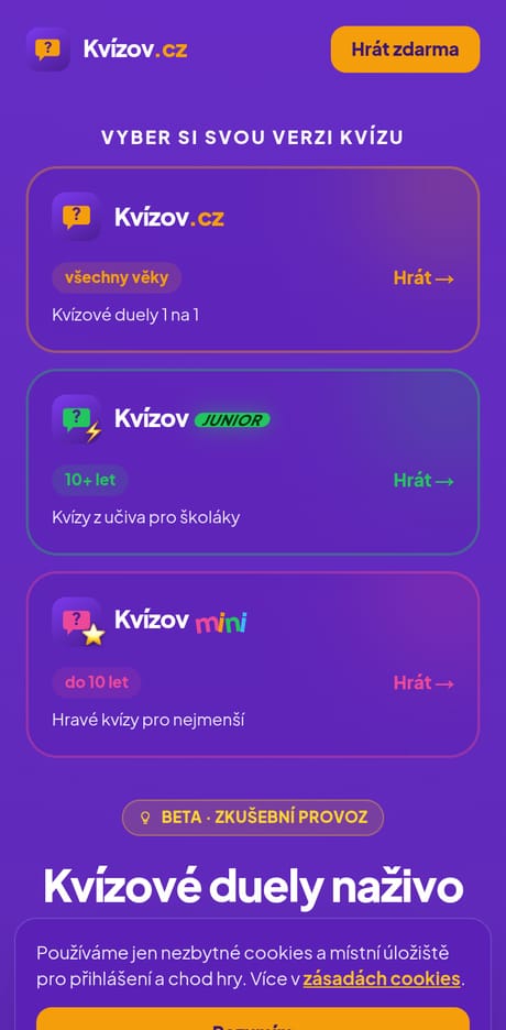 Kvízov.cz – kvízové duely 1 na 1 naživo na mobilu