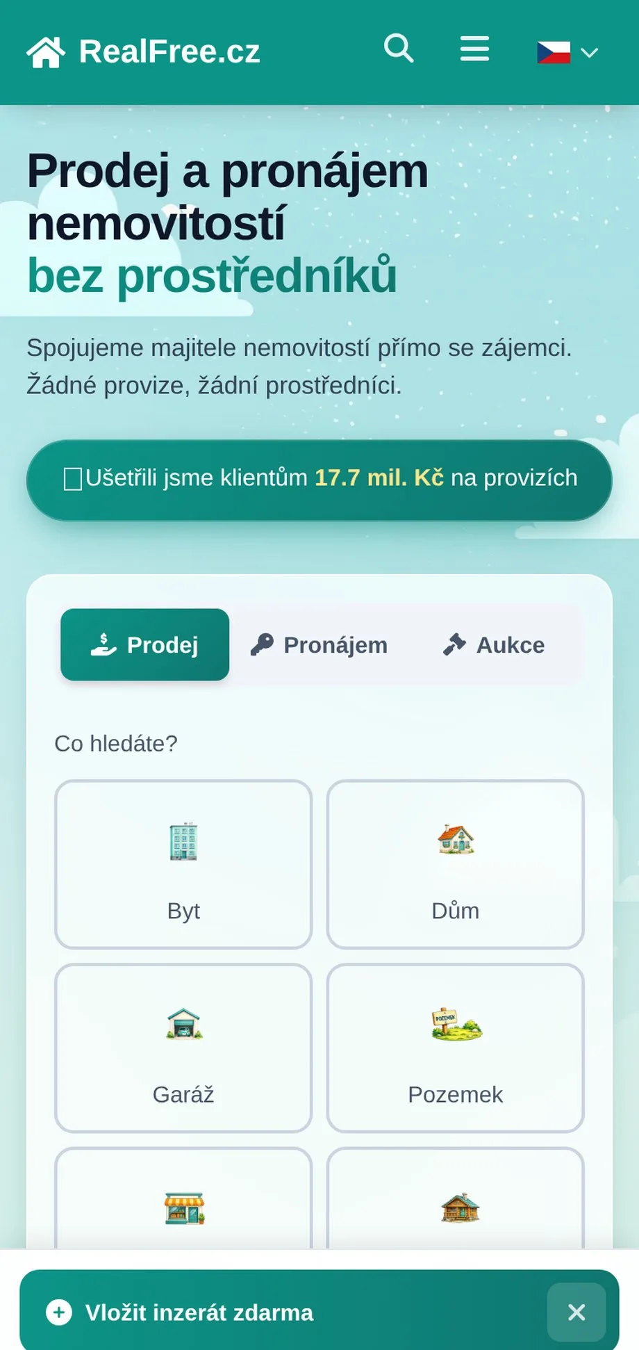 RealFree.cz / RealFree.sk - Nemovitosti bez provize na mobilu