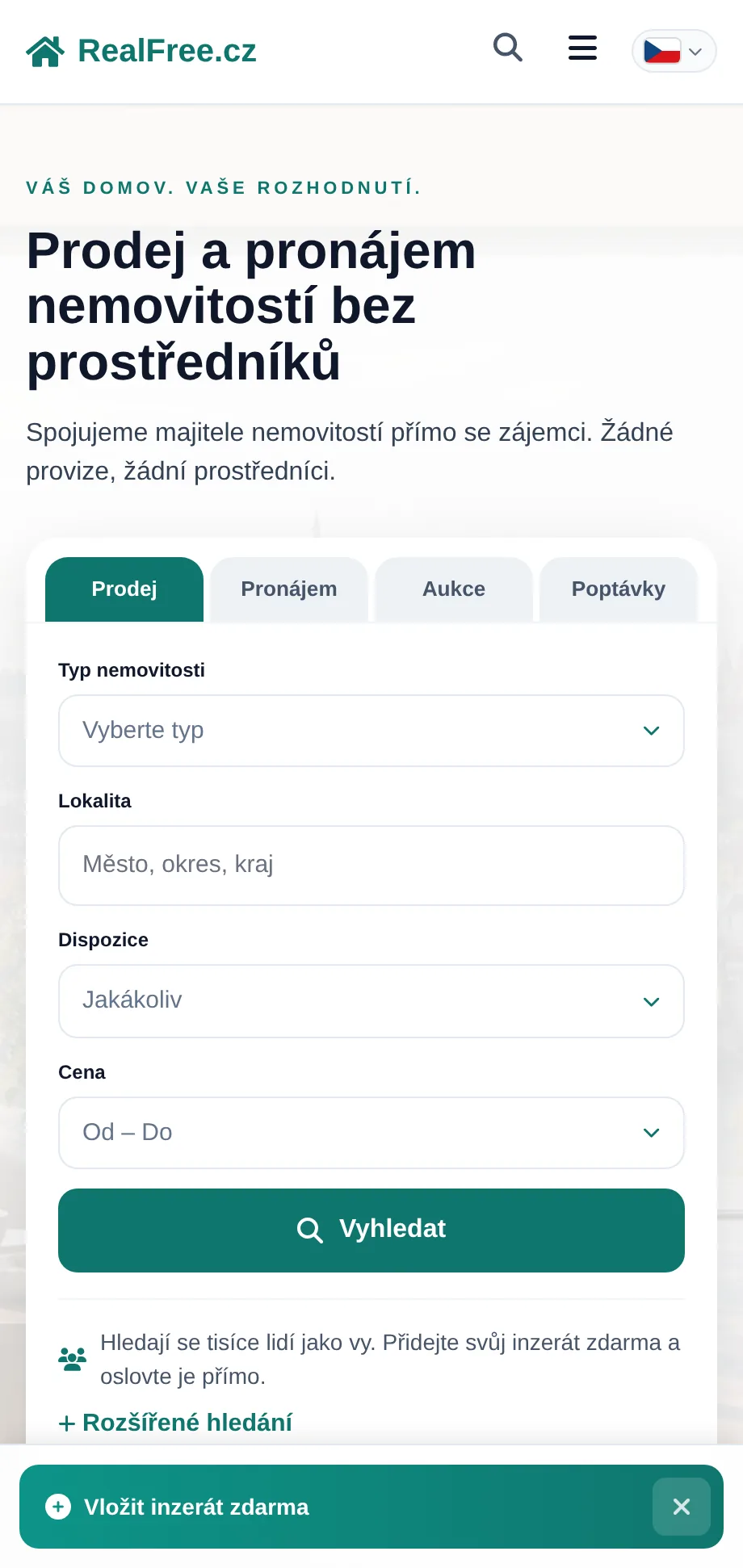 RealFree.cz / RealFree.sk - Nemovitosti bez provize na mobilu