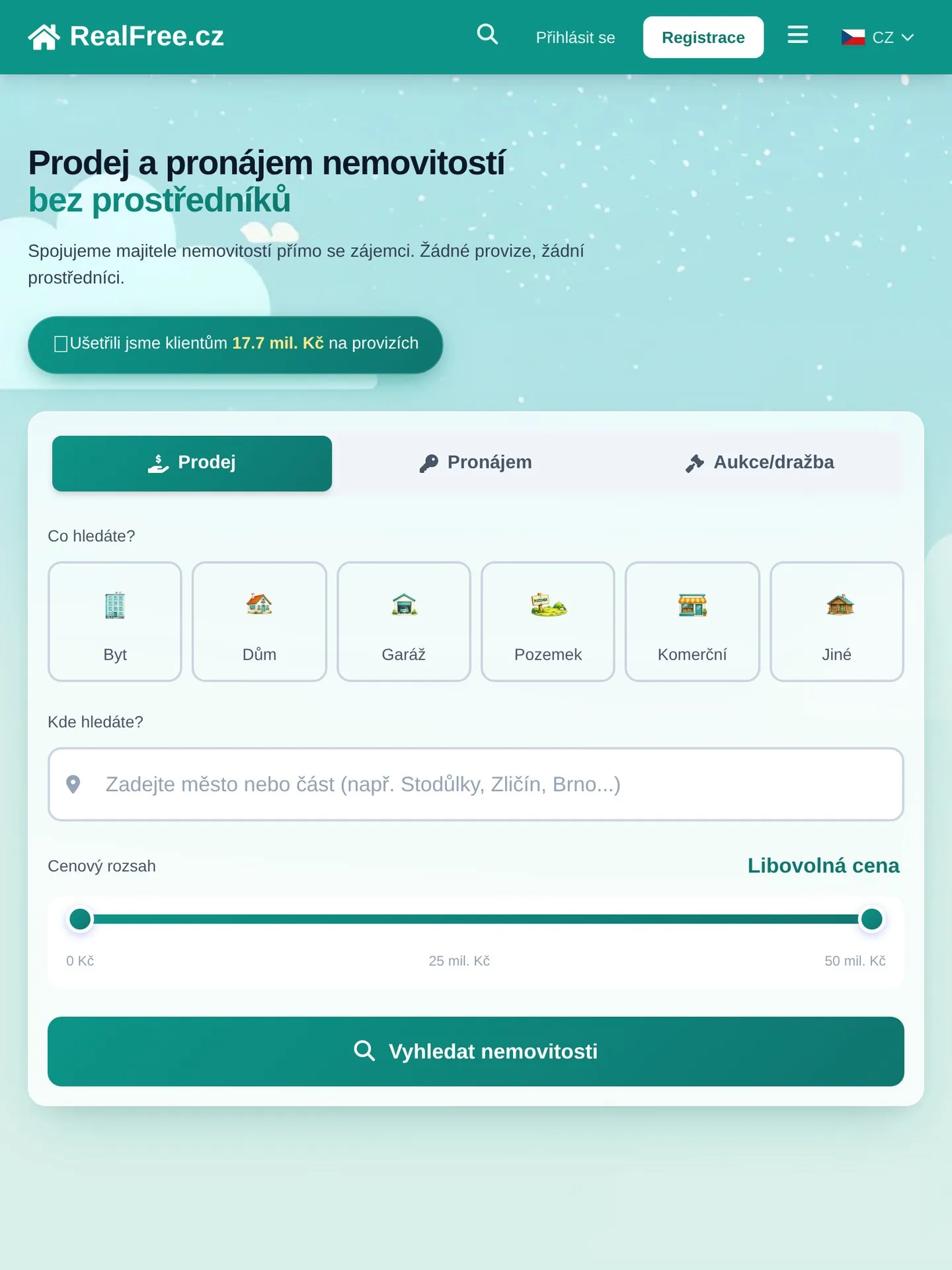 RealFree.cz / RealFree.sk - Nemovitosti bez provize na tabletu