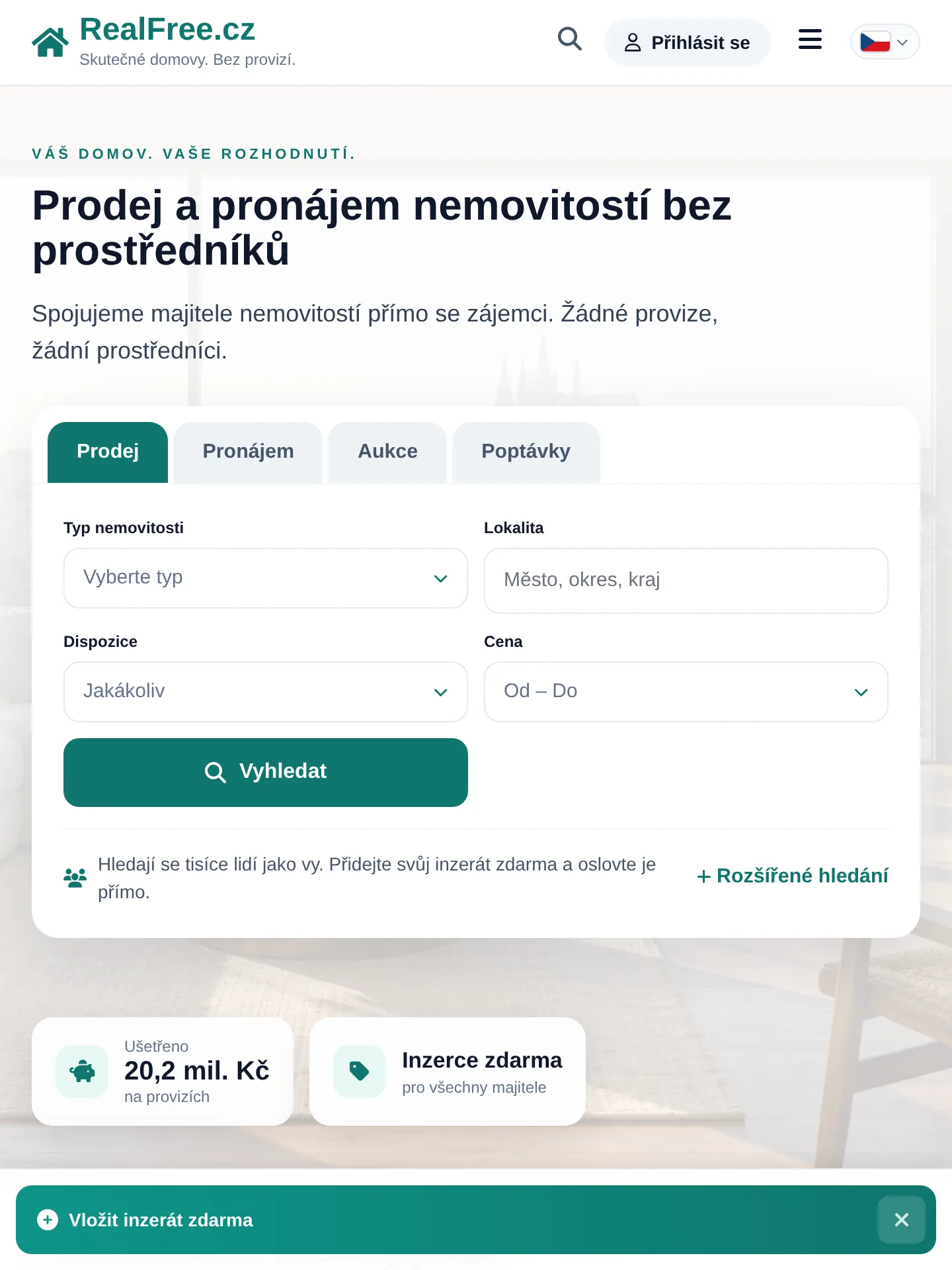 RealFree.cz / RealFree.sk - Nemovitosti bez provize na tabletu