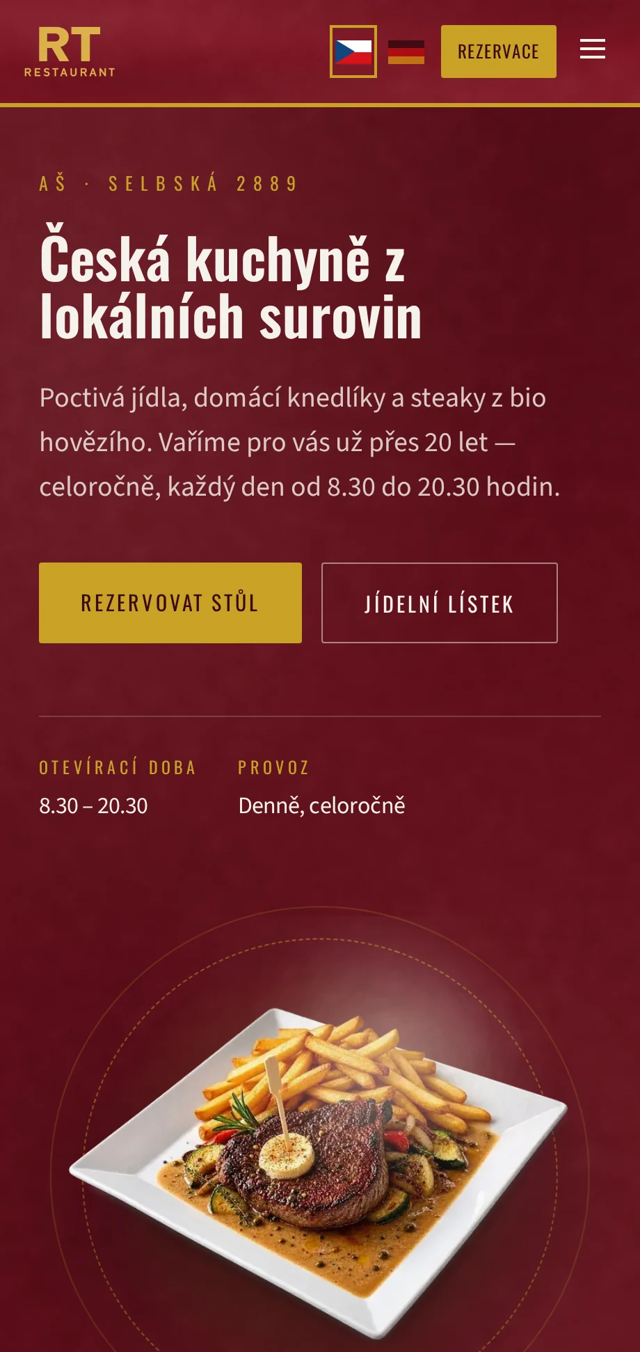 RT Restaurant Aš — web restaurace s online rezervacemi na mobilu