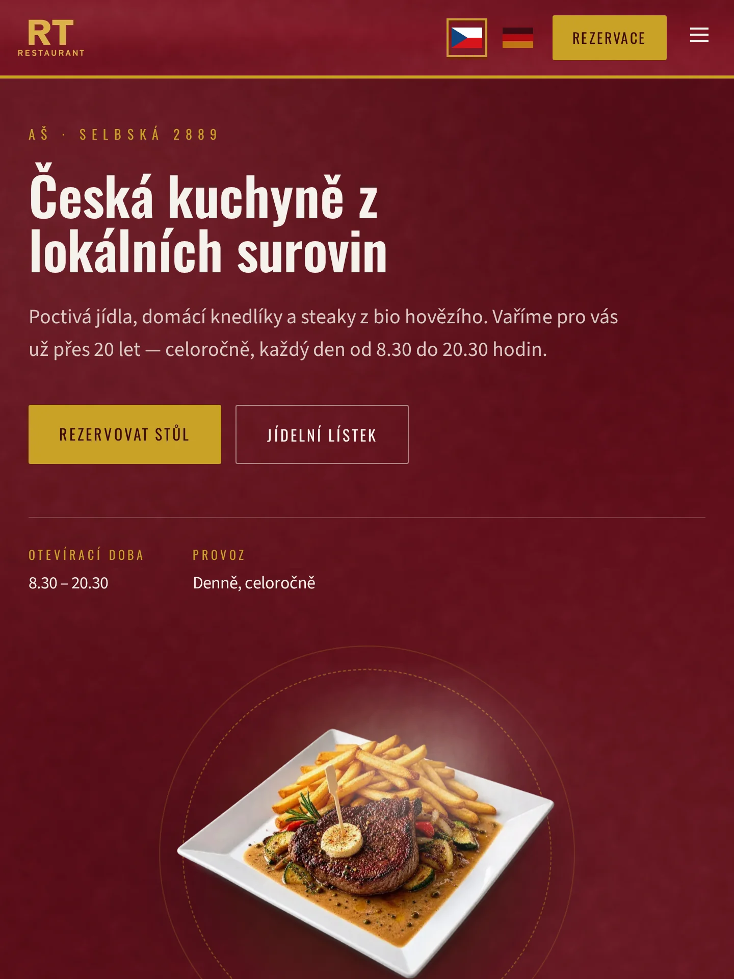 RT Restaurant Aš — web restaurace s online rezervacemi na tabletu