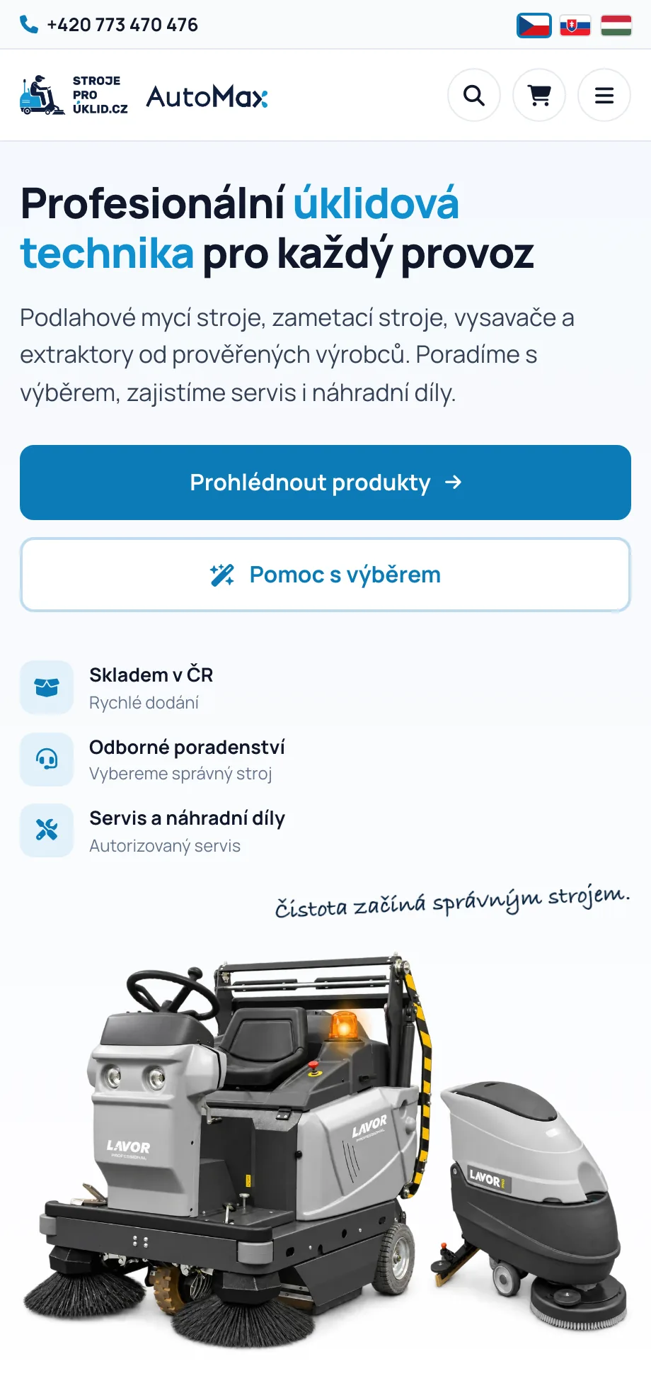 StrojeProÚklid.cz – e-shop s profesionální úklidovou technikou na mobilu