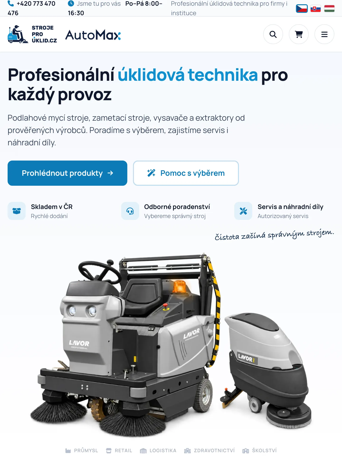 StrojeProÚklid.cz – e-shop s profesionální úklidovou technikou na tabletu