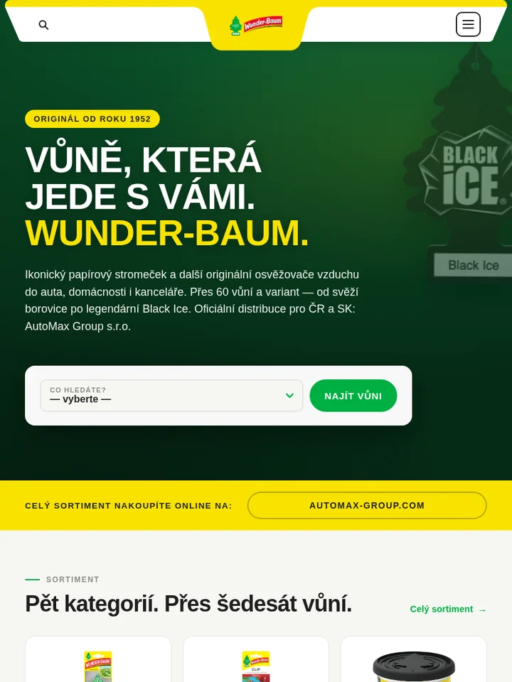 WUNDER-BAUM – weby pro světoznámou značku v ČR a na Slovensku na tabletu