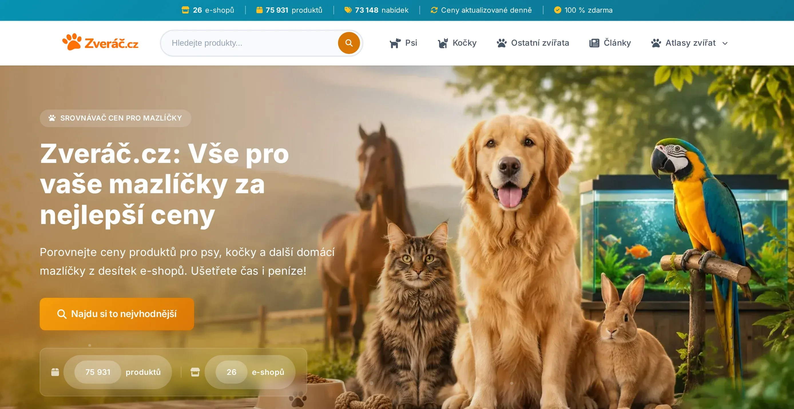 Zvěrač.cz - Srovnávač cen pro mazlíčky na počítači