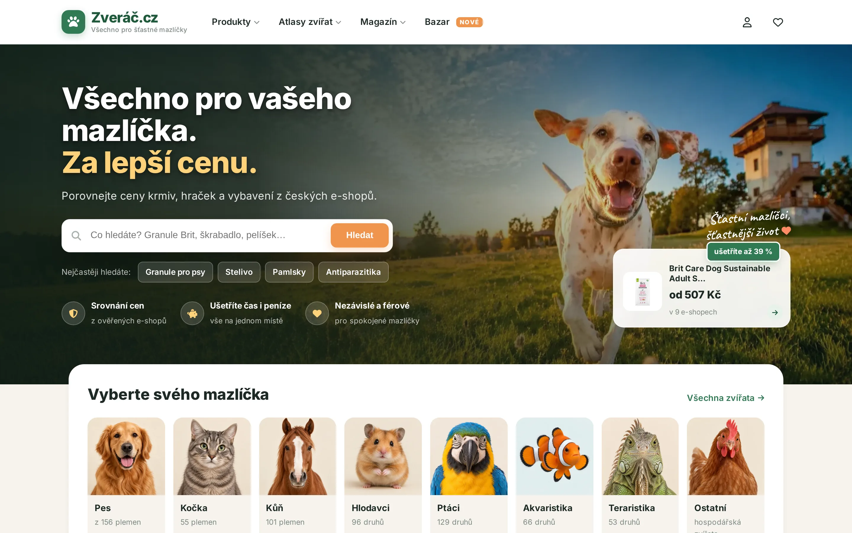 Zvěrač.cz - Srovnávač cen pro mazlíčky na počítači